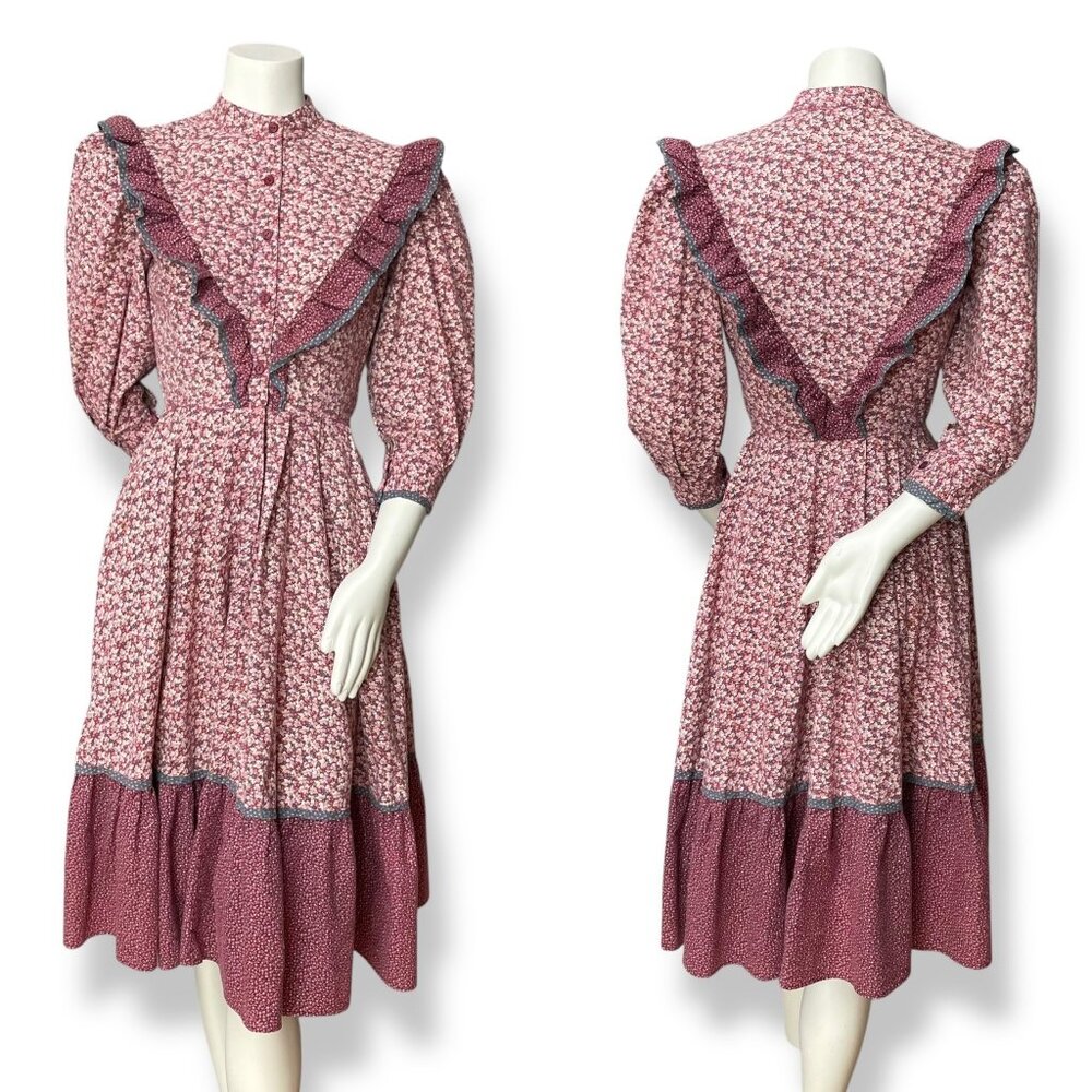 Vintage Eklecktic‎ Prairie Dress Edwardian Midi Calico Ruffles Cottagecore Retro